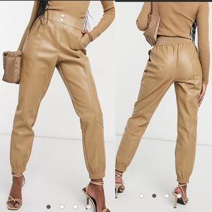 River Island faux leather slim sweatpants in beige Size 6